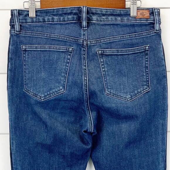 LAUREN Ralph Lauren Womens 8P Jeans Premier Straight Ankle Tuxedo Stripe Fray - Picture 4 of 10